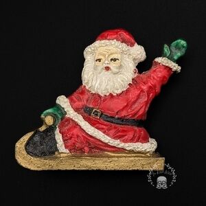 VINTAGE Ceramic Christmas Santa on Sleigh Brooch